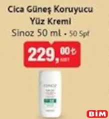 SİNOZ CİCA GÜNEŞ KORUYUCU YÜZ KREMİ 50 ML